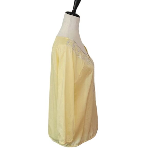 Relativity Yellow Embroidered 3/4 Sleeve Sheer 100% Cotton Summer Blouse Size S - Picture 2 of 10